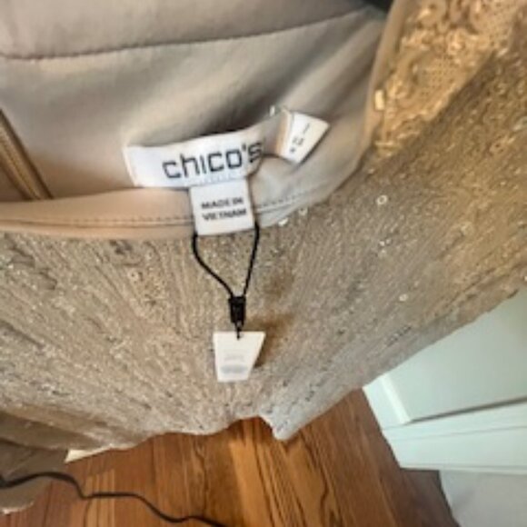 Chico's NWT. Sequin Funnel tee Knit top Tan/Blush- Chico's Size 1 medium - Picture 3 of 5